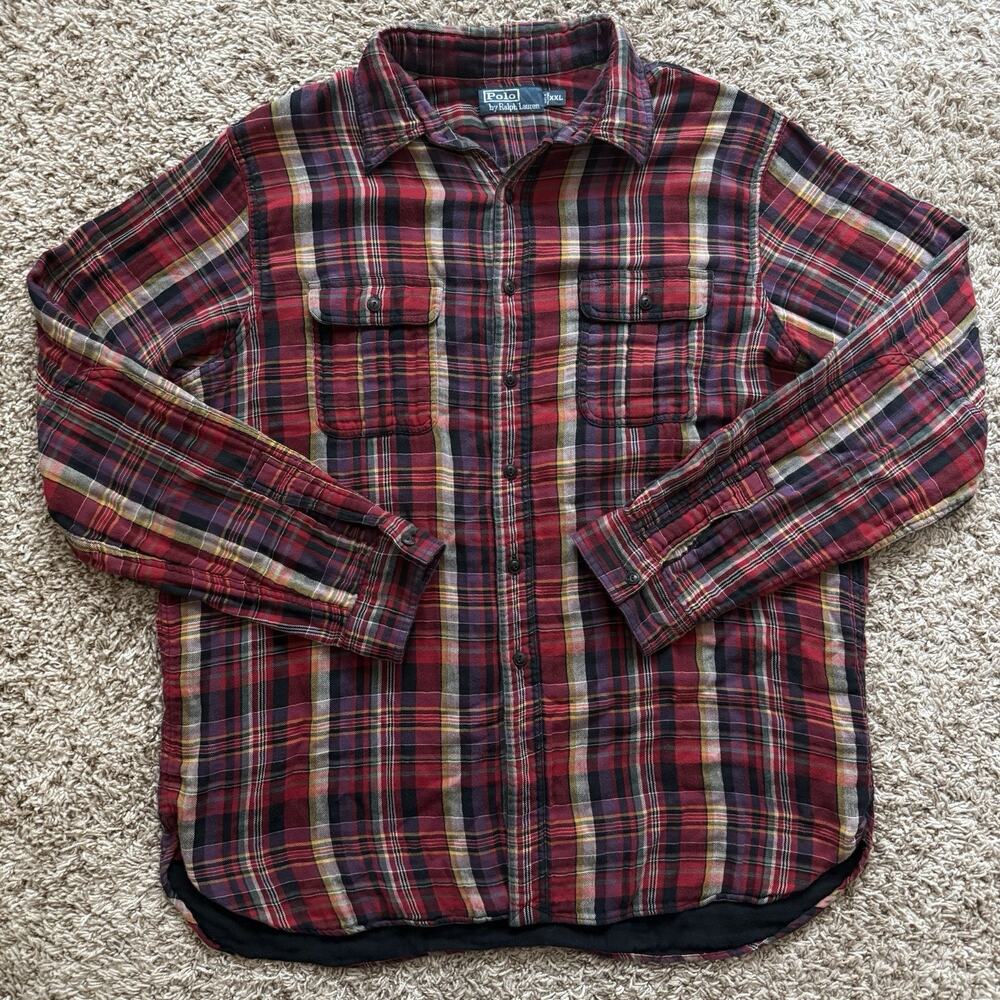 Vintage Polo Ralph Lauren Thick Button Up Red Tartan Plaid Shirt Men’s Size XXL